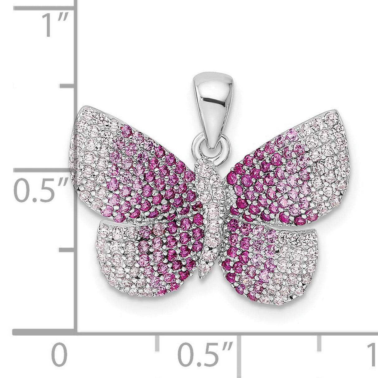 Sterling Silver Butterfly Pendant with Pink and White Cubic Zirconia, Gradient Design