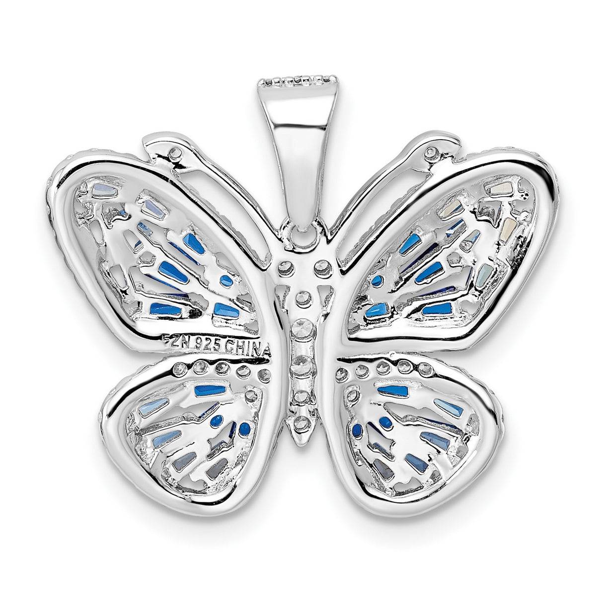 Sterling Silver Butterfly Pendant with Blue and Clear Cubic Zirconia, Transformation Motif Jewelry