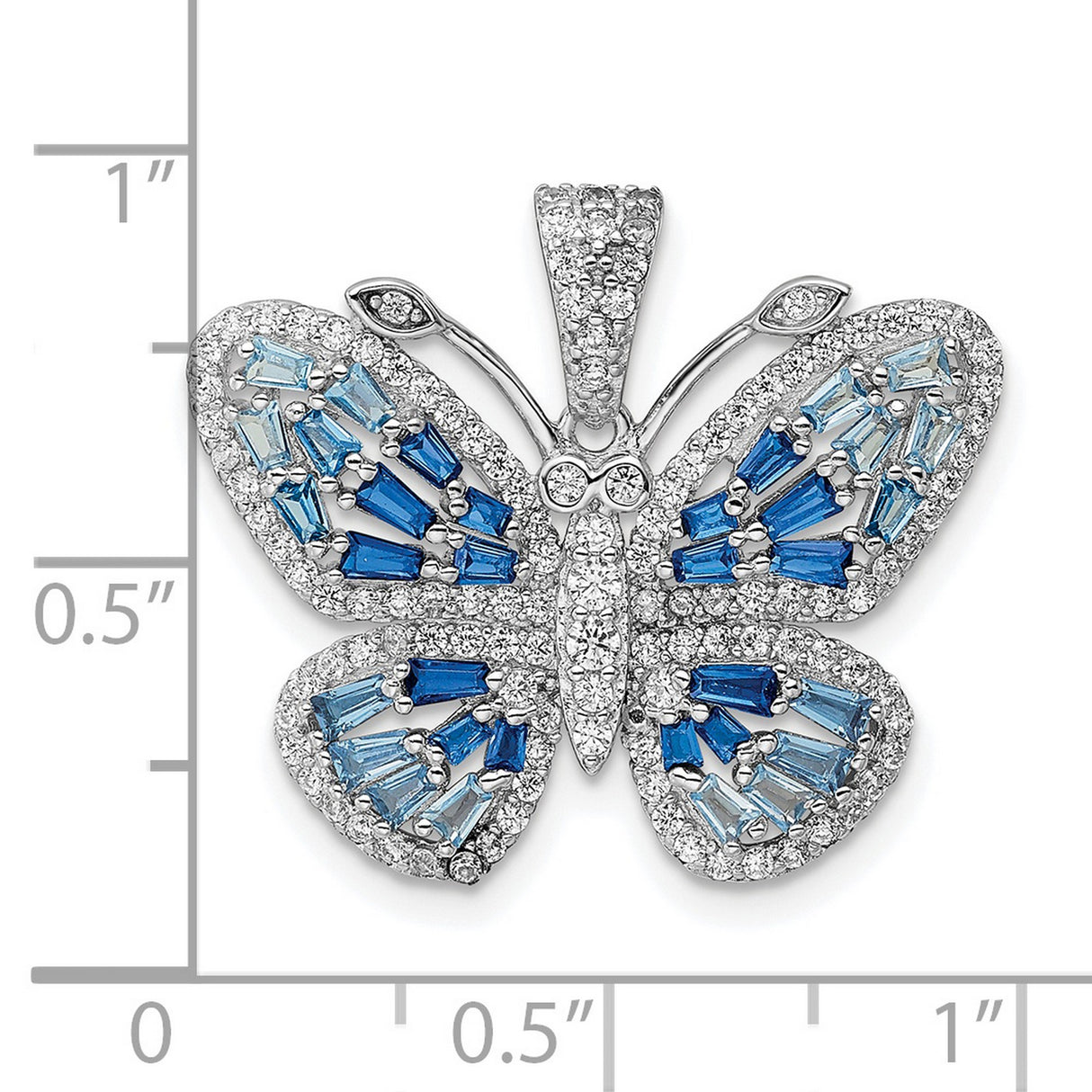 Sterling Silver Butterfly Pendant with Blue and Clear Cubic Zirconia, Transformation Motif Jewelry