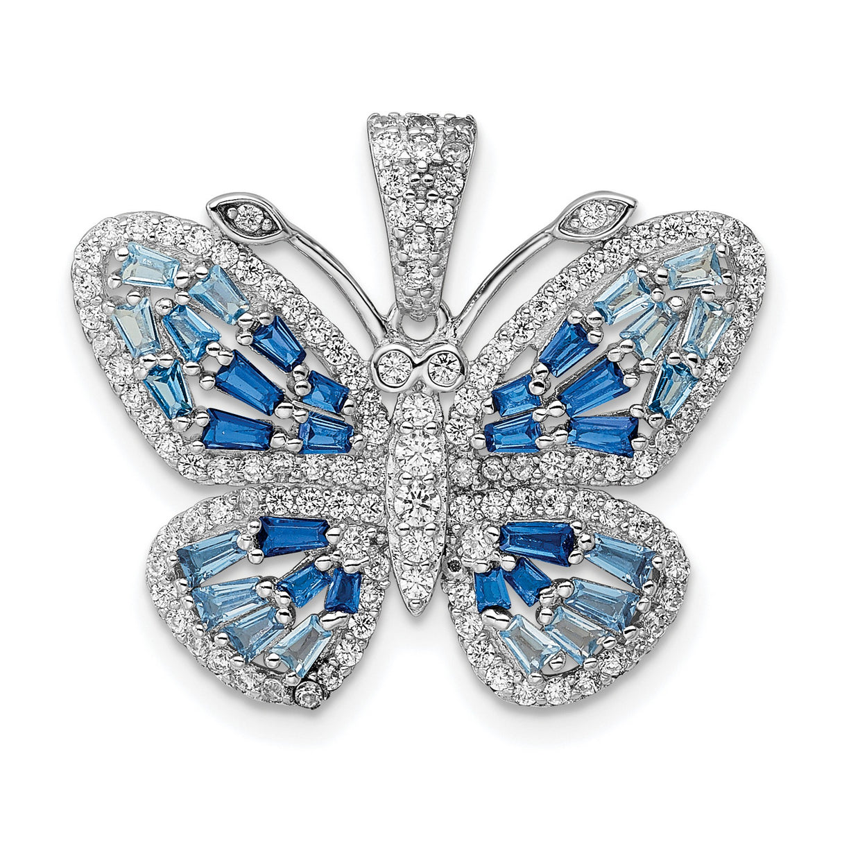 Sterling Silver Butterfly Pendant with Blue and Clear Cubic Zirconia, Transformation Motif Jewelry