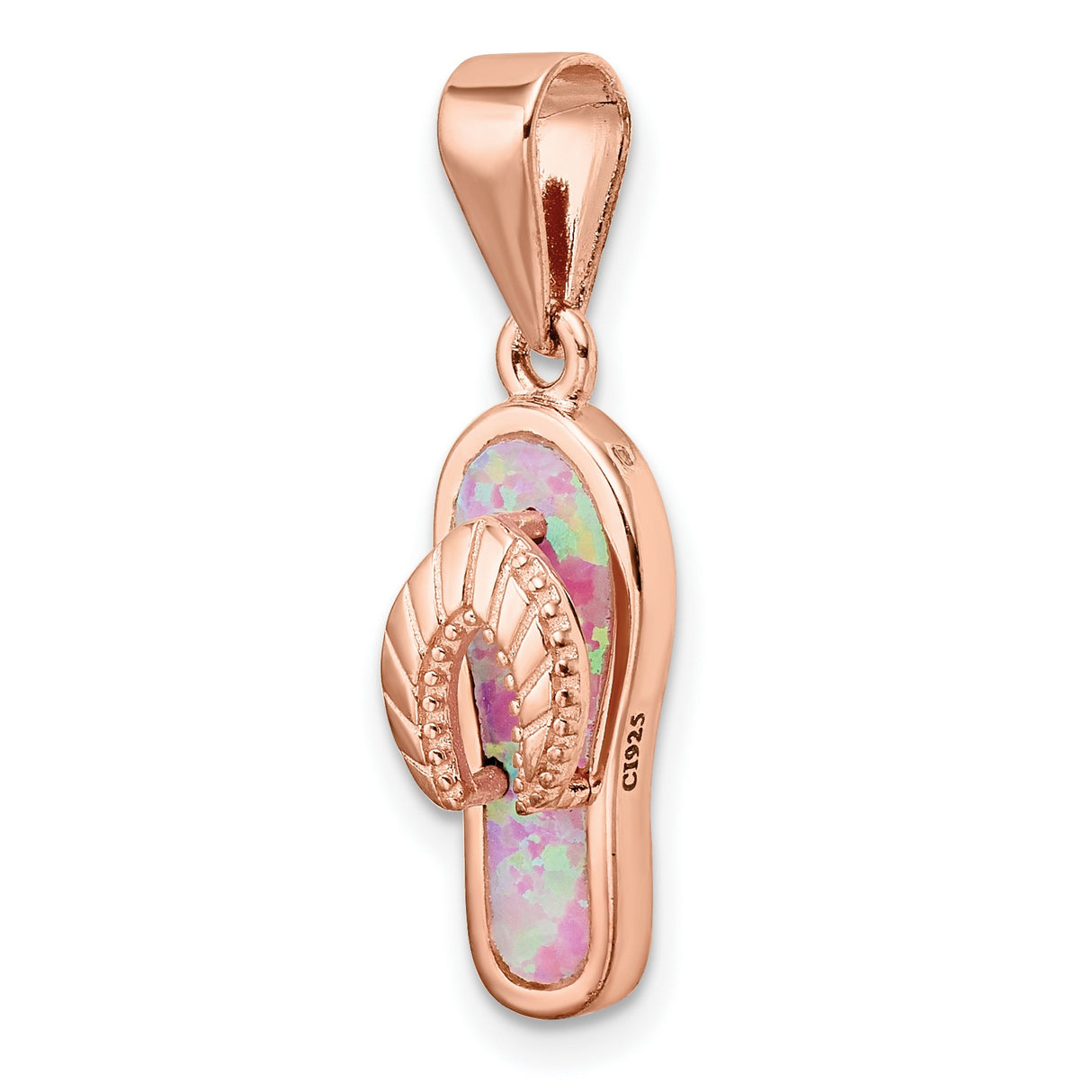 Sterling Silver Rose-Plated Flip-Flop Pendant with Pink and Green Opal Inlay, Tropical Style