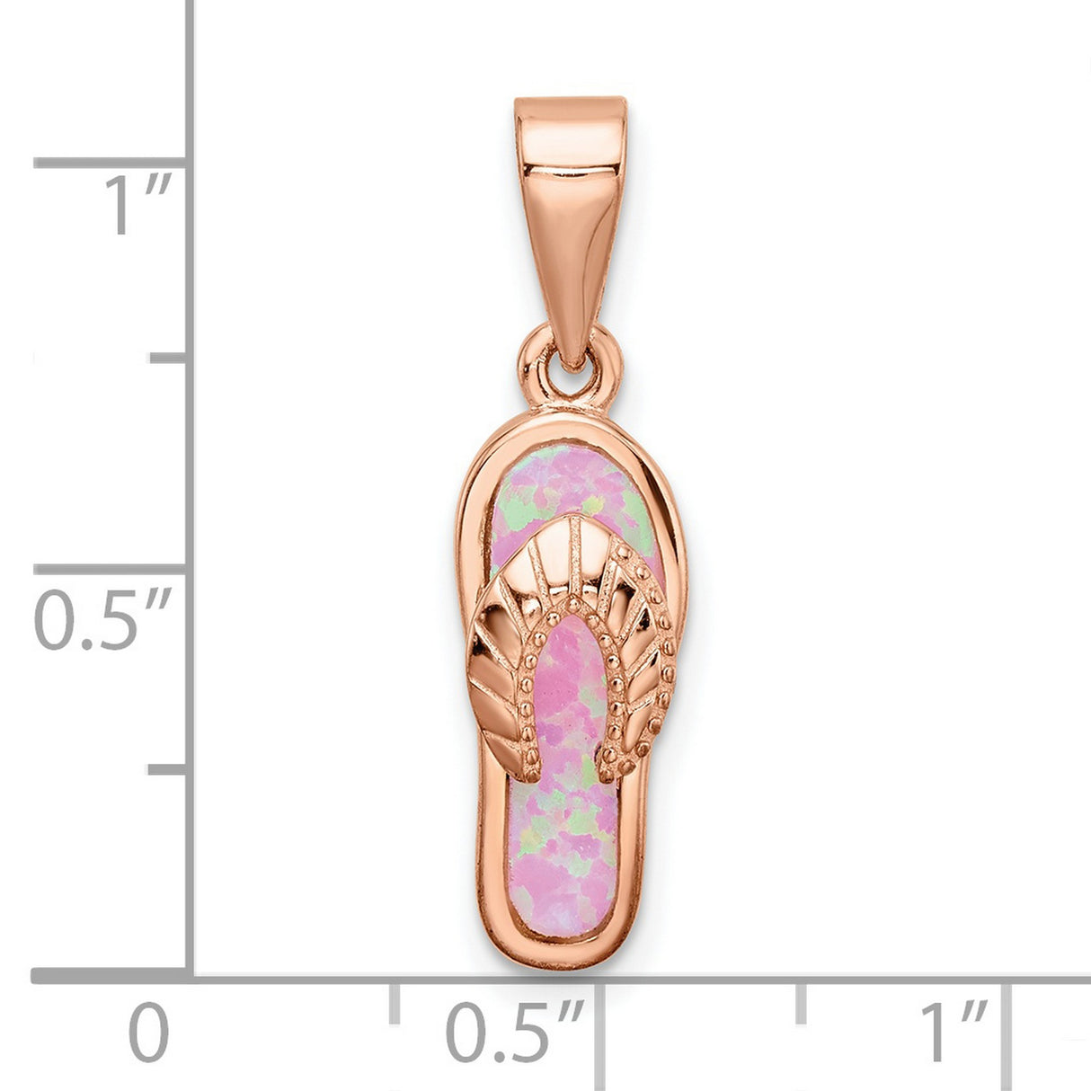 Sterling Silver Rose-Plated Flip-Flop Pendant with Pink and Green Opal Inlay, Tropical Style