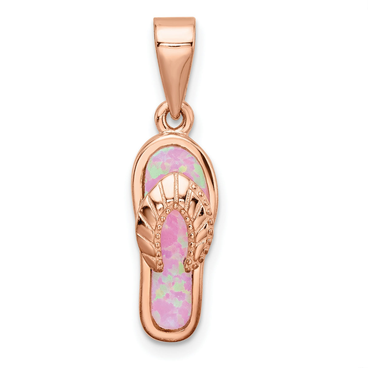 Sterling Silver Rose-Plated Flip-Flop Pendant with Pink and Green Opal Inlay, Tropical Style