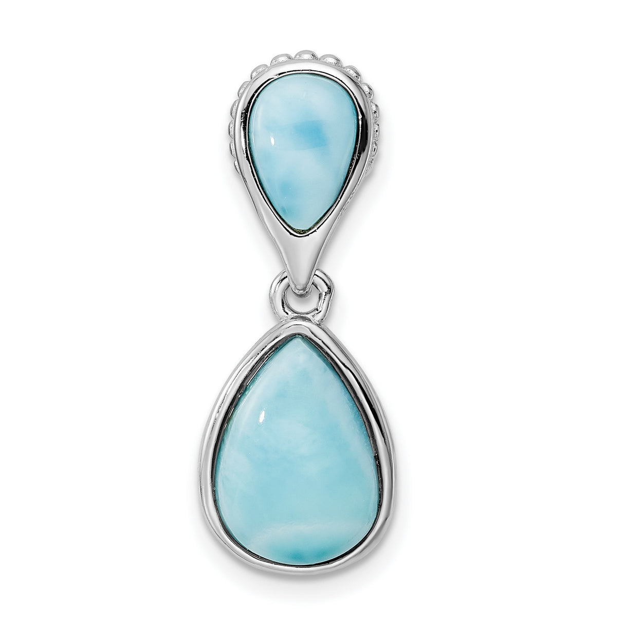 Sterling Silver Dangle Pendant with Larimar Double Pear Bezel Set Stones, Ocean Inspired Boho Jewelry