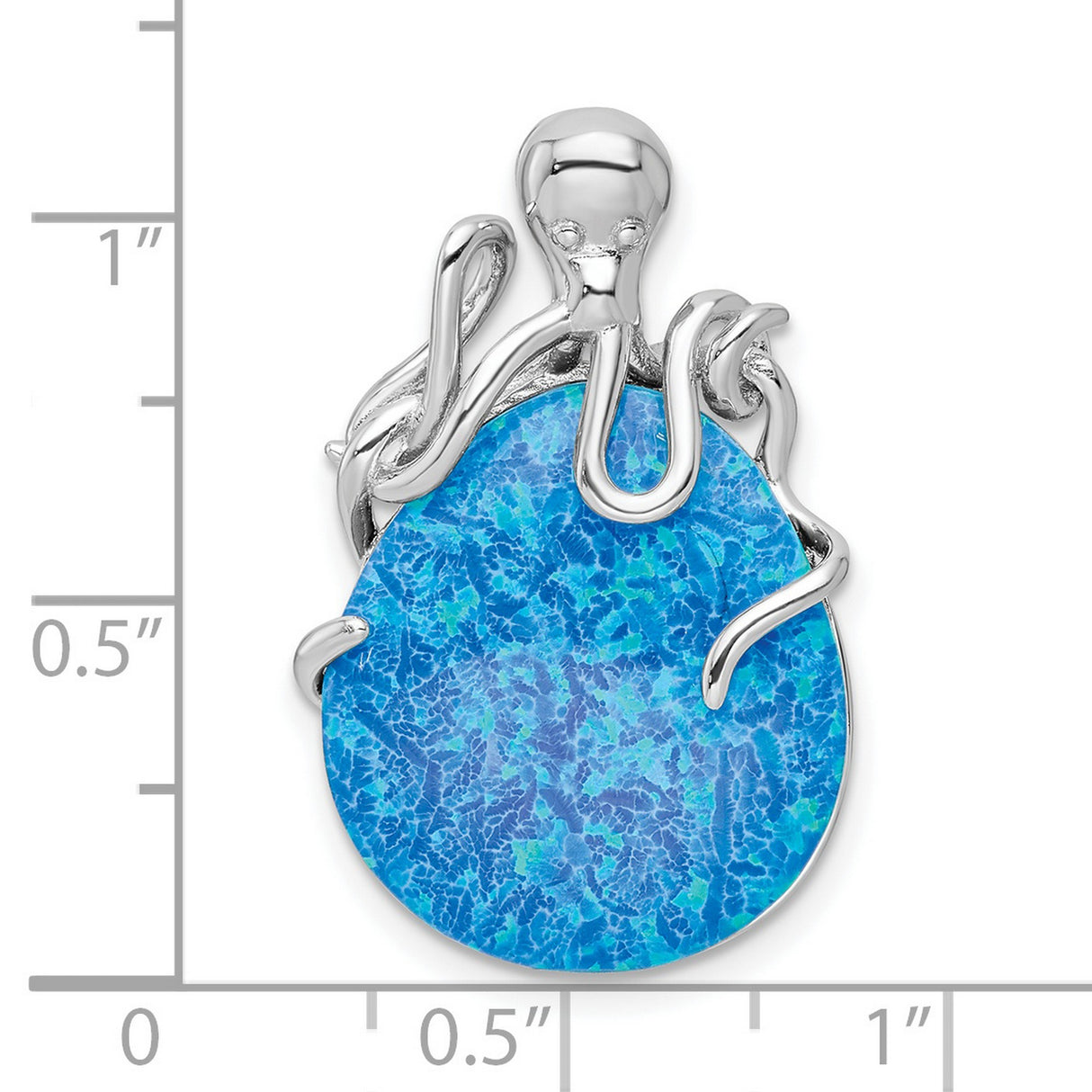 Sterling Silver Octopus Pendant with Blue Simulated Opal, Nautical Marine Life Jewelry