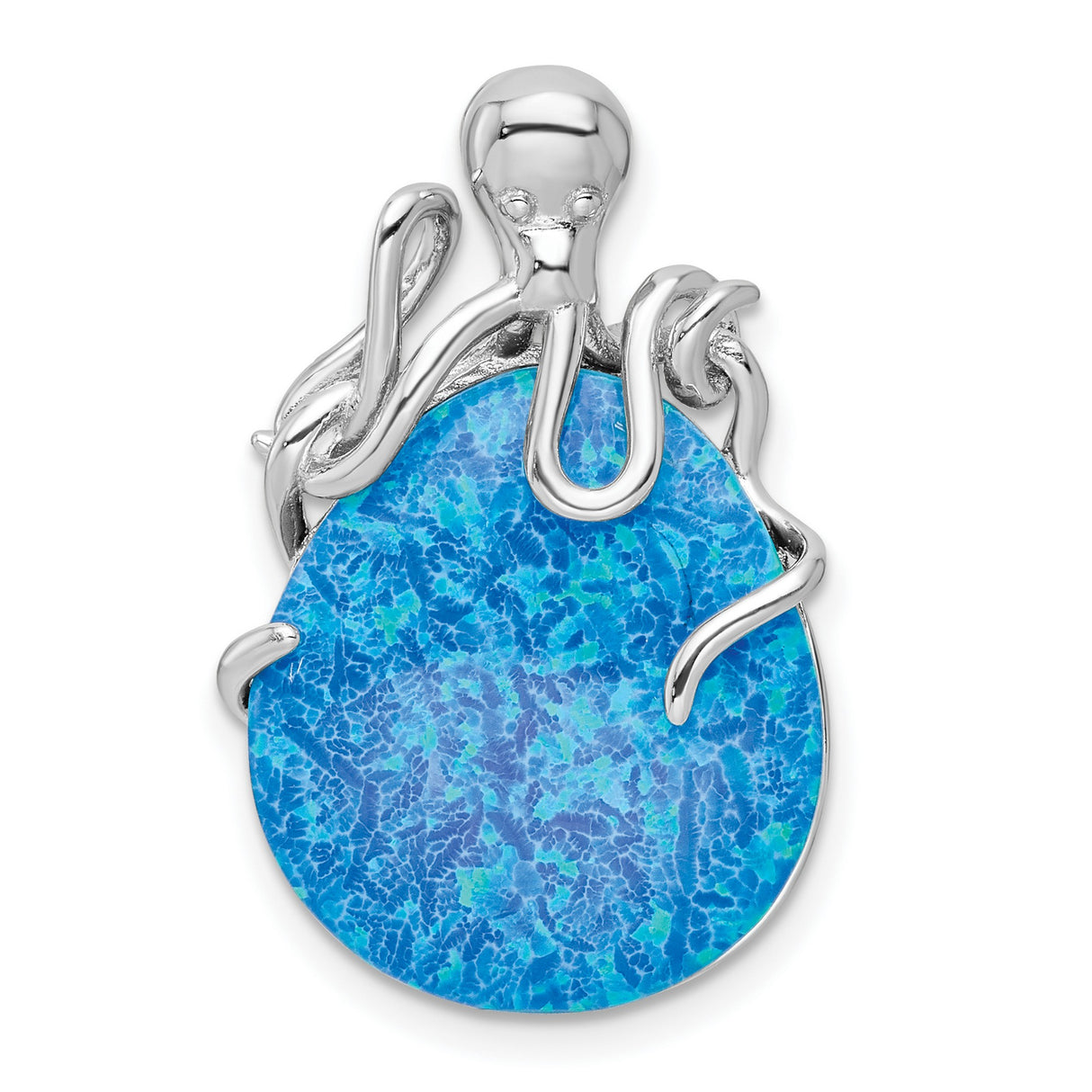 Sterling Silver Octopus Pendant with Blue Simulated Opal, Nautical Marine Life Jewelry