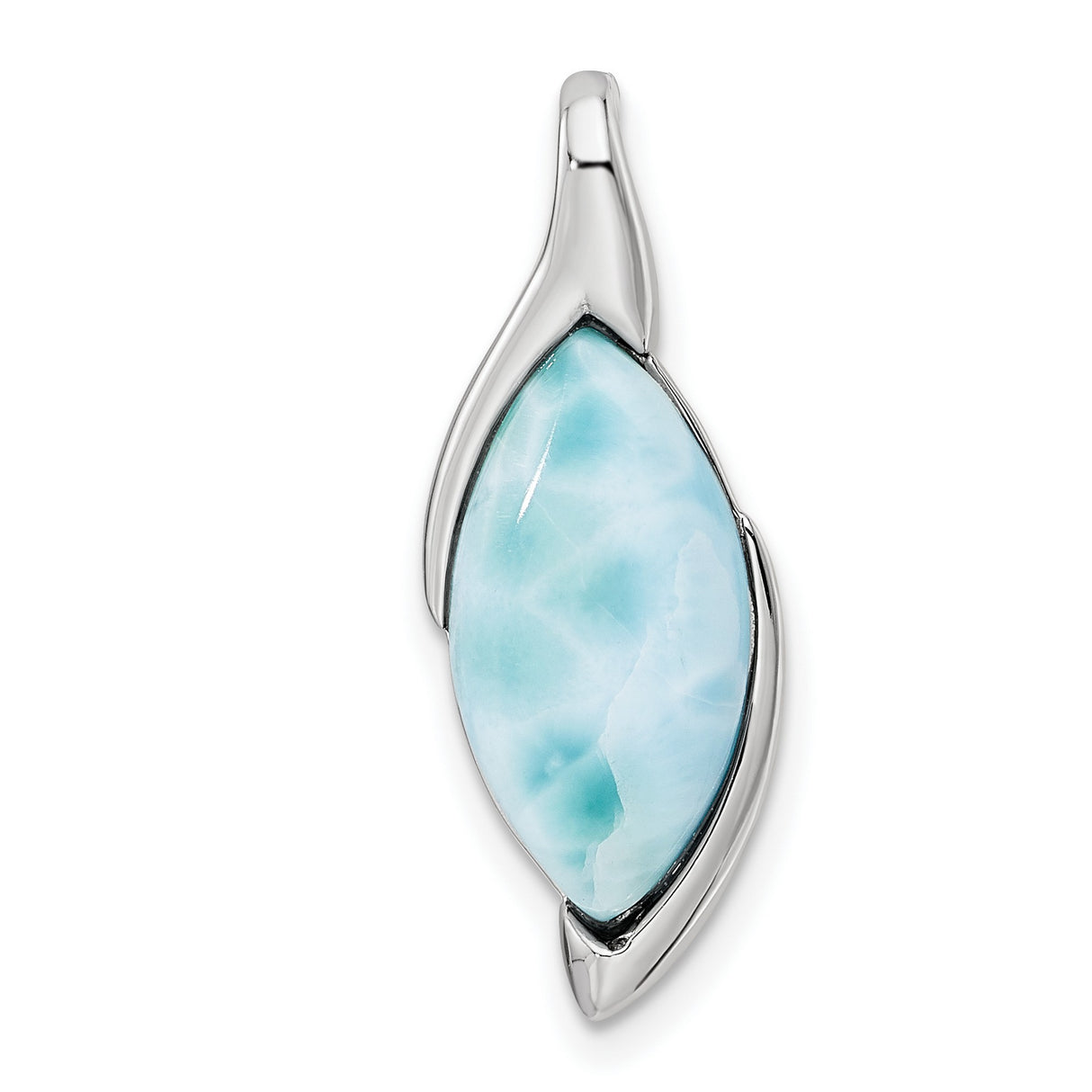 Sterling Silver Pendant with Larimar Marquise Gemstone, Bezel Setting, Minimalist Boho Style
