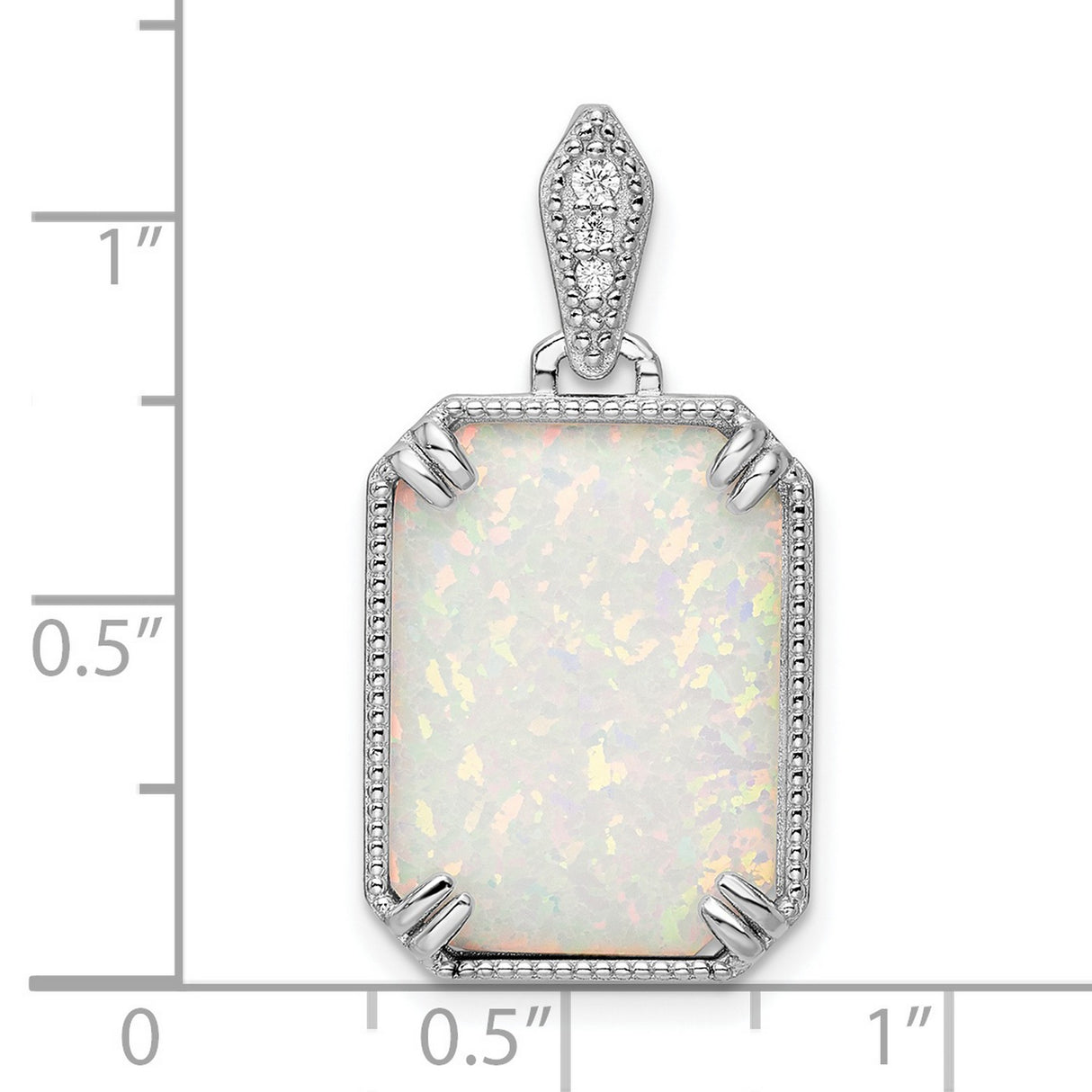 Sterling Silver Pendant with Rectangular Synthetic Opal and Cubic Zirconia Bail