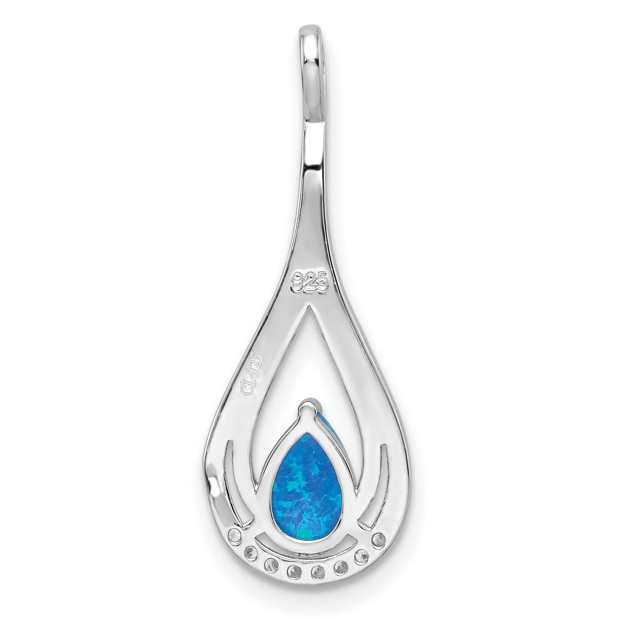 Sterling Silver Teardrop Pendant with Pear-Shaped Blue Opal and Cubic Zirconia Accents