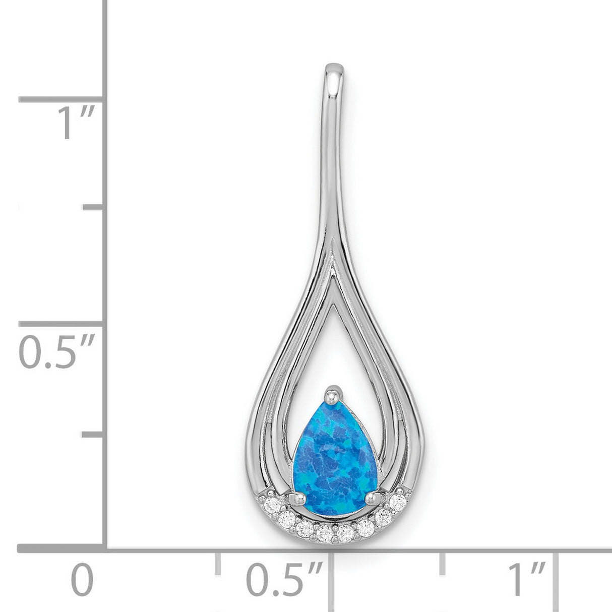 Sterling Silver Teardrop Pendant with Pear-Shaped Blue Opal and Cubic Zirconia Accents