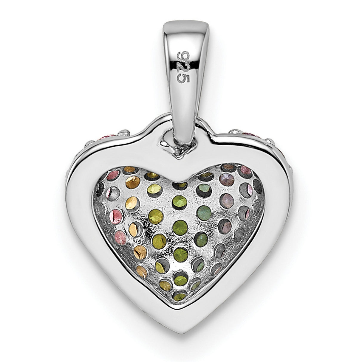 Sterling Silver Heart Pendant with Multicolored Crystals, Rainbow Pride Jewelry for Women