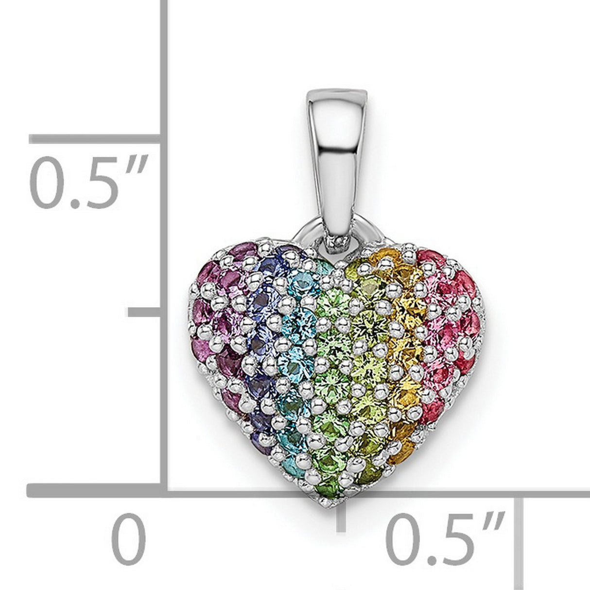 Sterling Silver Heart Pendant with Multicolored Crystals, Rainbow Pride Jewelry for Women