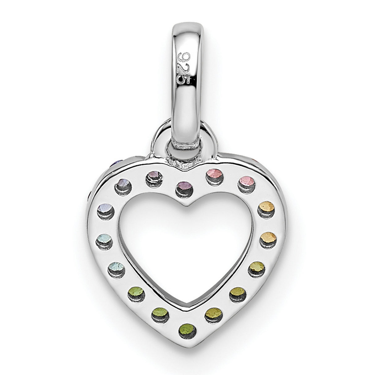 Sterling Silver Open Heart Pendant with Rainbow Cubic Zirconia, Pride Jewelry for Women
