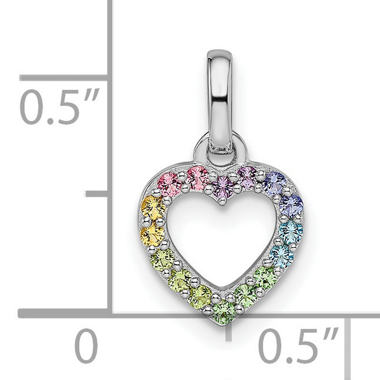 Sterling Silver Open Heart Pendant with Rainbow Cubic Zirconia, Pride Jewelry for Women