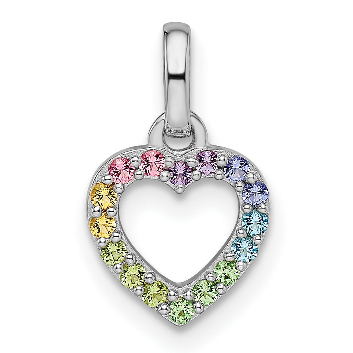 Sterling Silver Open Heart Pendant with Rainbow Cubic Zirconia, Pride Jewelry for Women