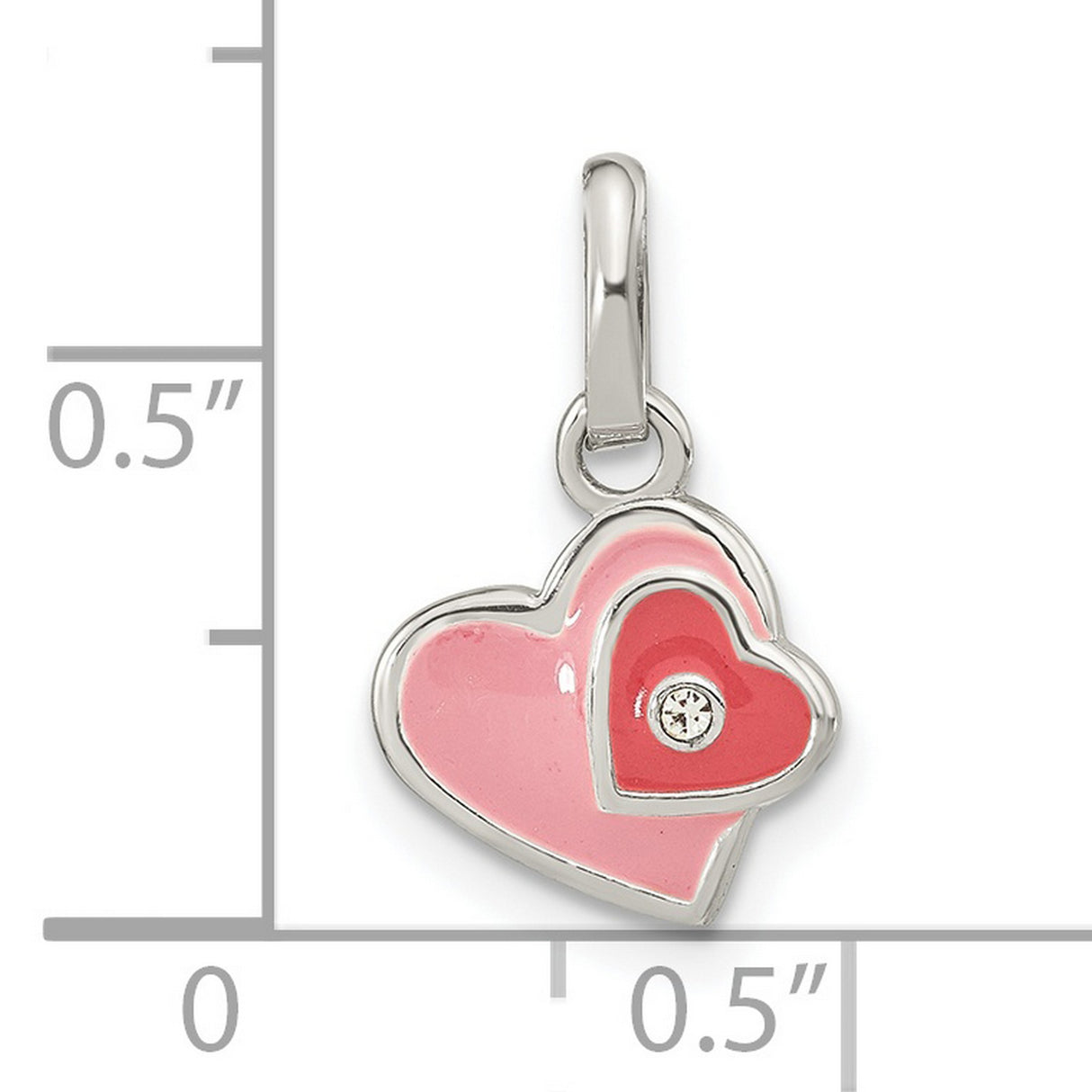 Sterling Silver Heart Pendant with Pink and Red Enamel Hearts and Cubic Zirconia Accent