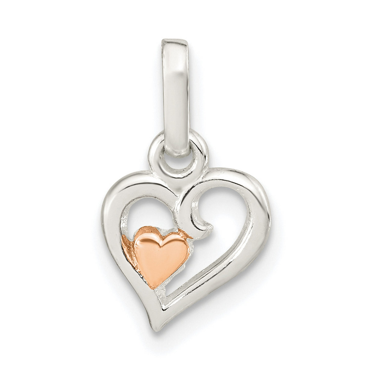 Sterling Silver Heart Pendant with Open Design and Rose Gold Inner Heart for Women