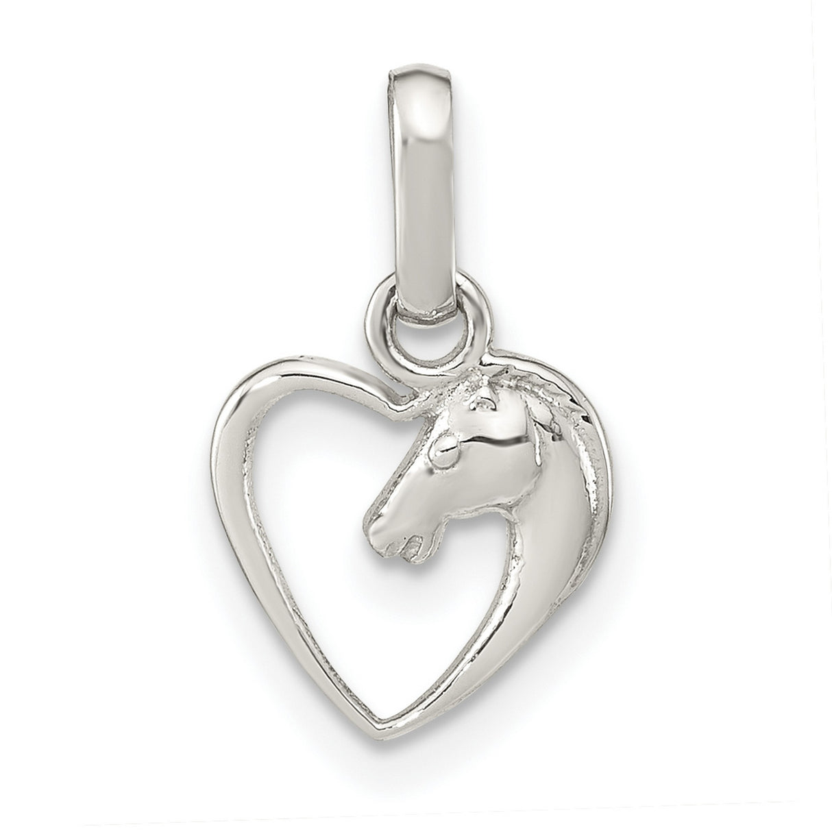 Sterling Silver Horse Head Pendant with Open Heart Design, Equestrian Style for Women and Girls