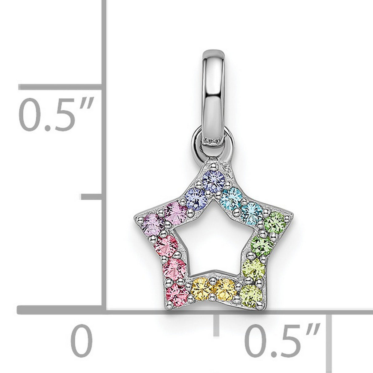 Sterling Silver Star Pendant with Rainbow Cubic Zirconia, Open Center Celestial Charm