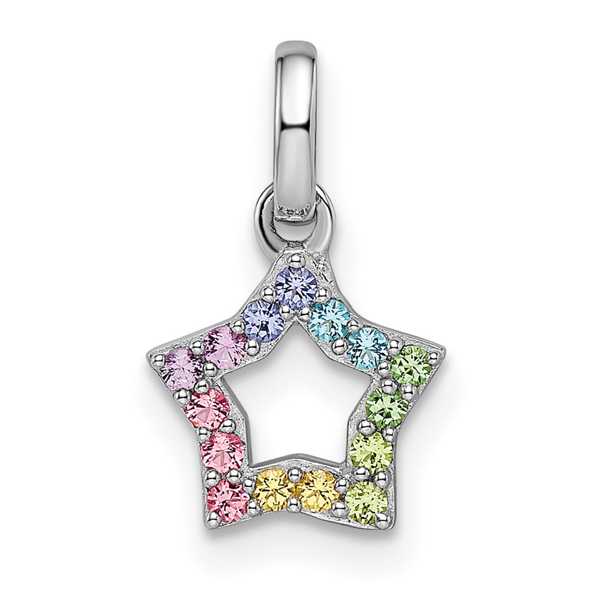 Sterling Silver Star Pendant with Rainbow Cubic Zirconia, Open Center Celestial Charm