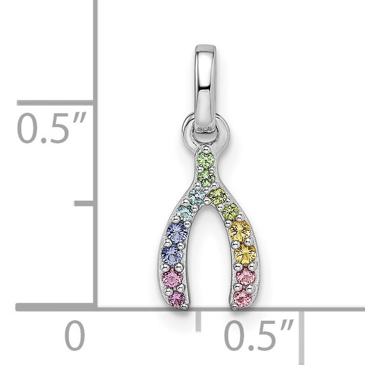 Sterling Silver Wishbone Pendant with Multicolor Crystals, Symbol of Hope and Luck for Women