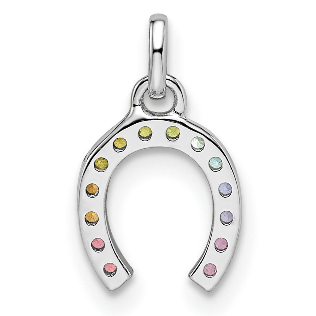 Sterling Silver Horseshoe Pendant with Multicolor Cubic Zirconia, Rainbow Good Luck Charm