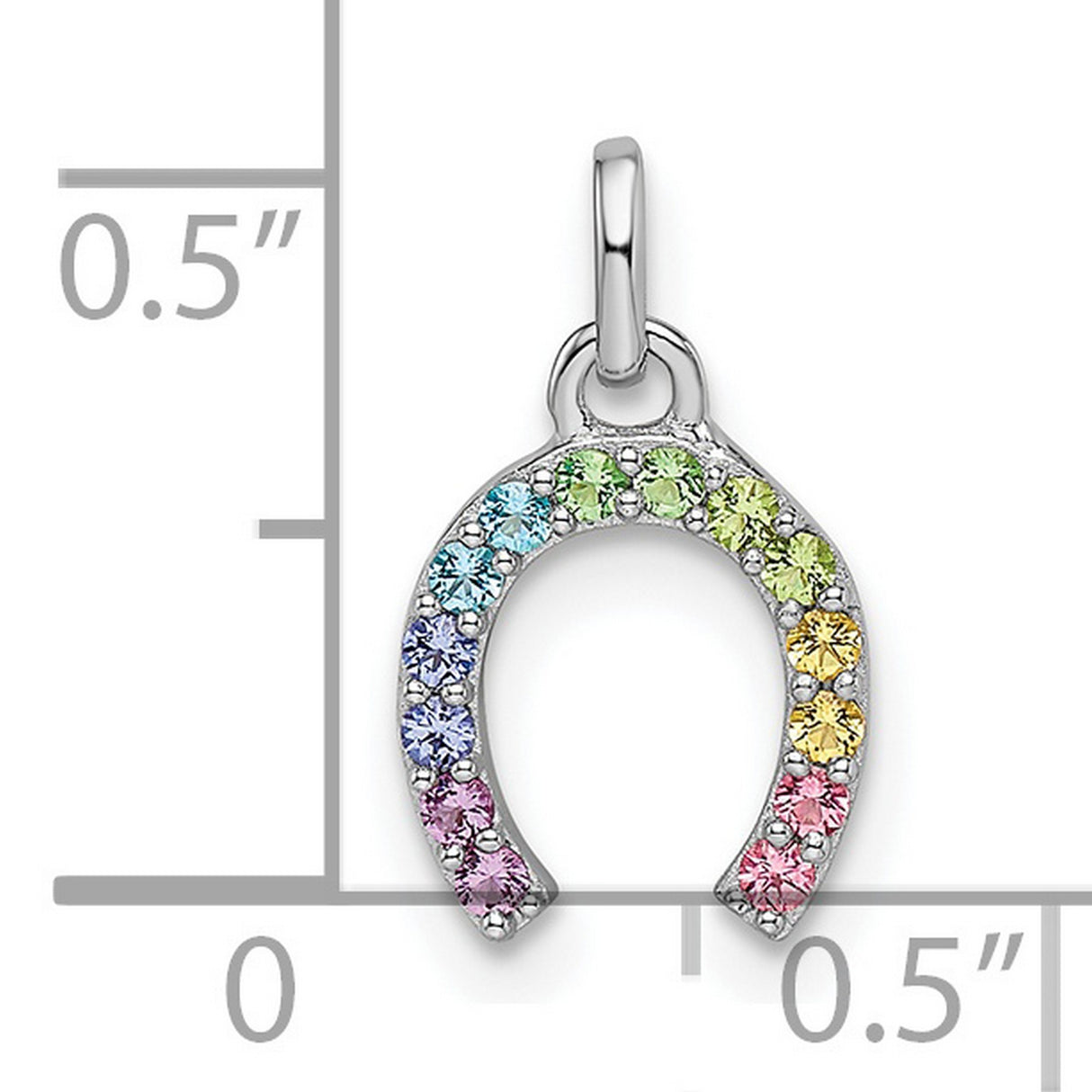 Sterling Silver Horseshoe Pendant with Multicolor Cubic Zirconia, Rainbow Good Luck Charm