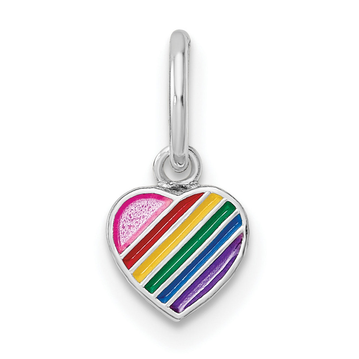 Sterling Silver Heart Pendant with Rainbow Enamel Stripes, LGBTQ Pride Jewelry