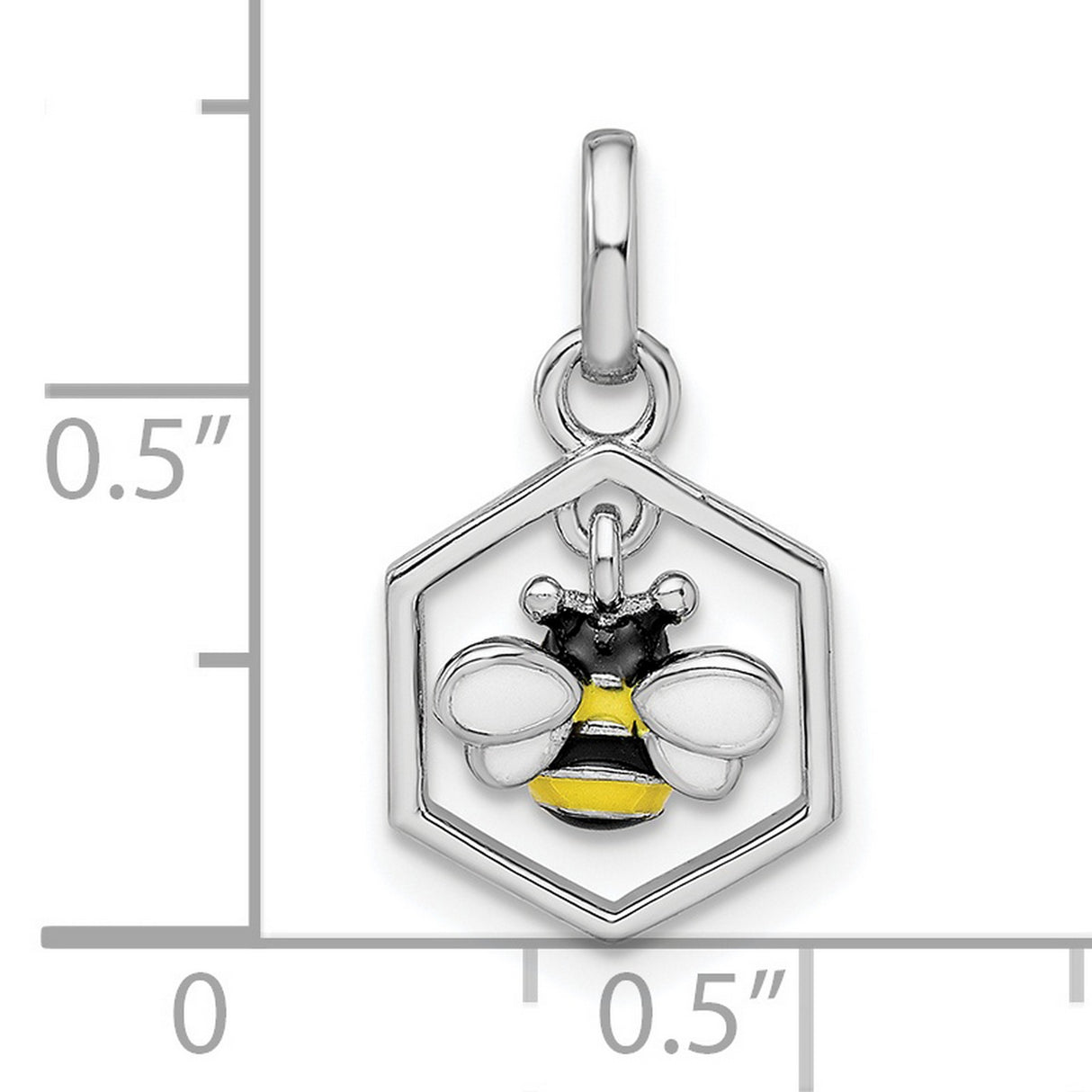 Sterling Silver Bee Pendant with Black and Yellow Enamel in Honeycomb Frame