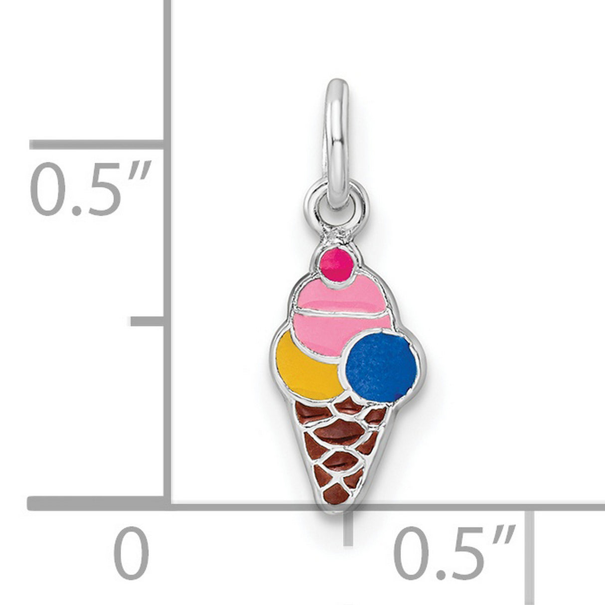 Sterling Silver Ice Cream Cone Pendant with Pink Yellow Blue Enamel, Whimsical Summer Charm