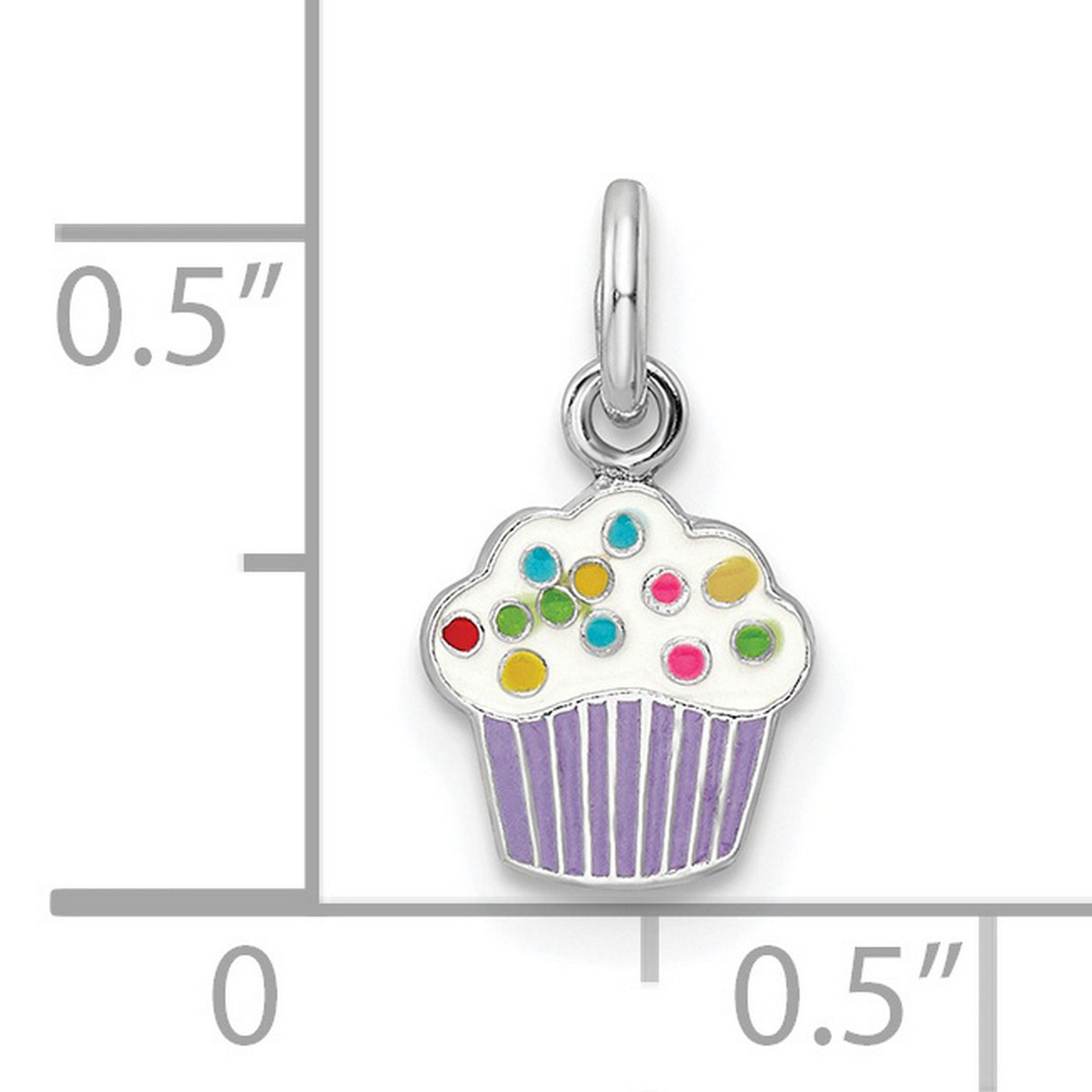 Sterling Silver Cupcake Charm with Colorful Enamel Sprinkles and Purple Wrapper