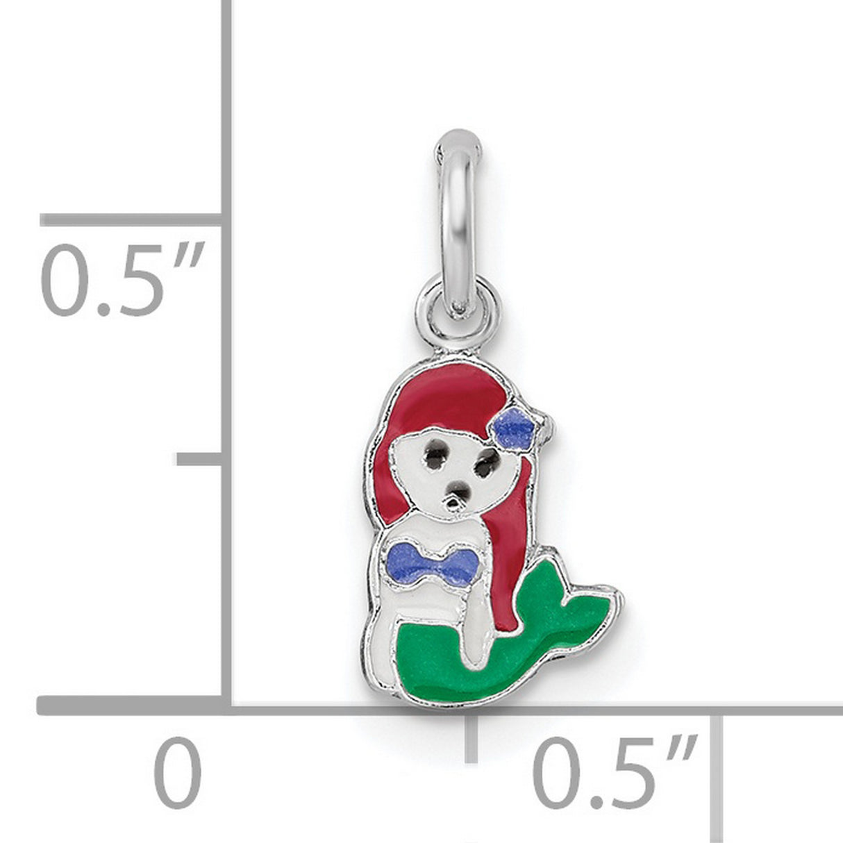 Sterling Silver Mermaid Pendant with Enamel Detailing, Red Hair and Green Tail