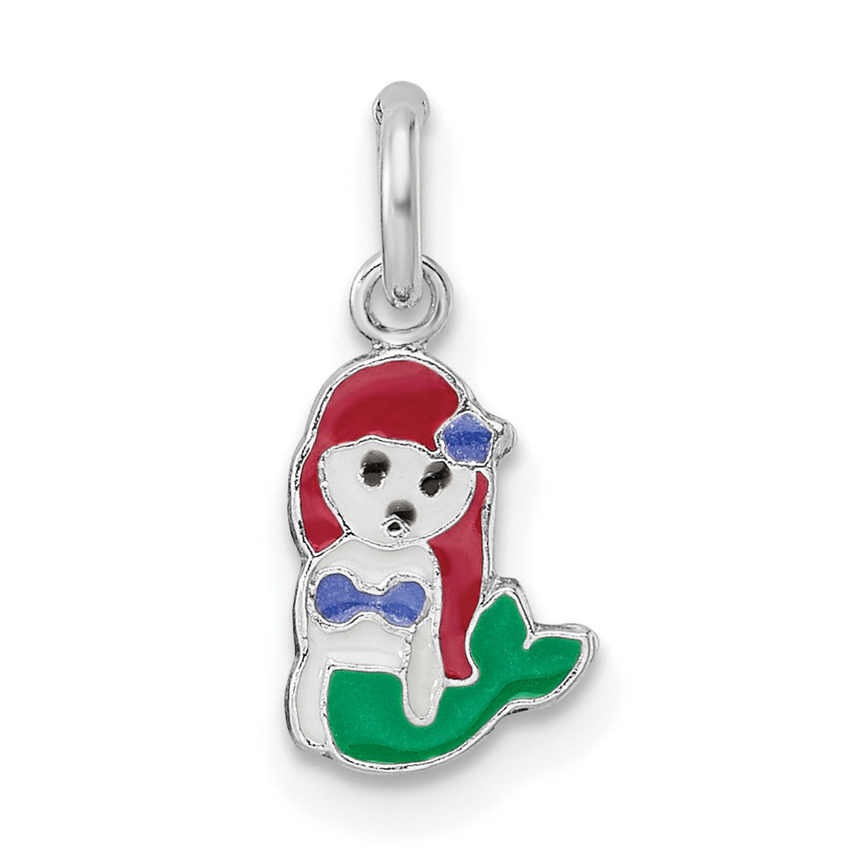 Sterling Silver Mermaid Pendant with Enamel Detailing, Red Hair and Green Tail