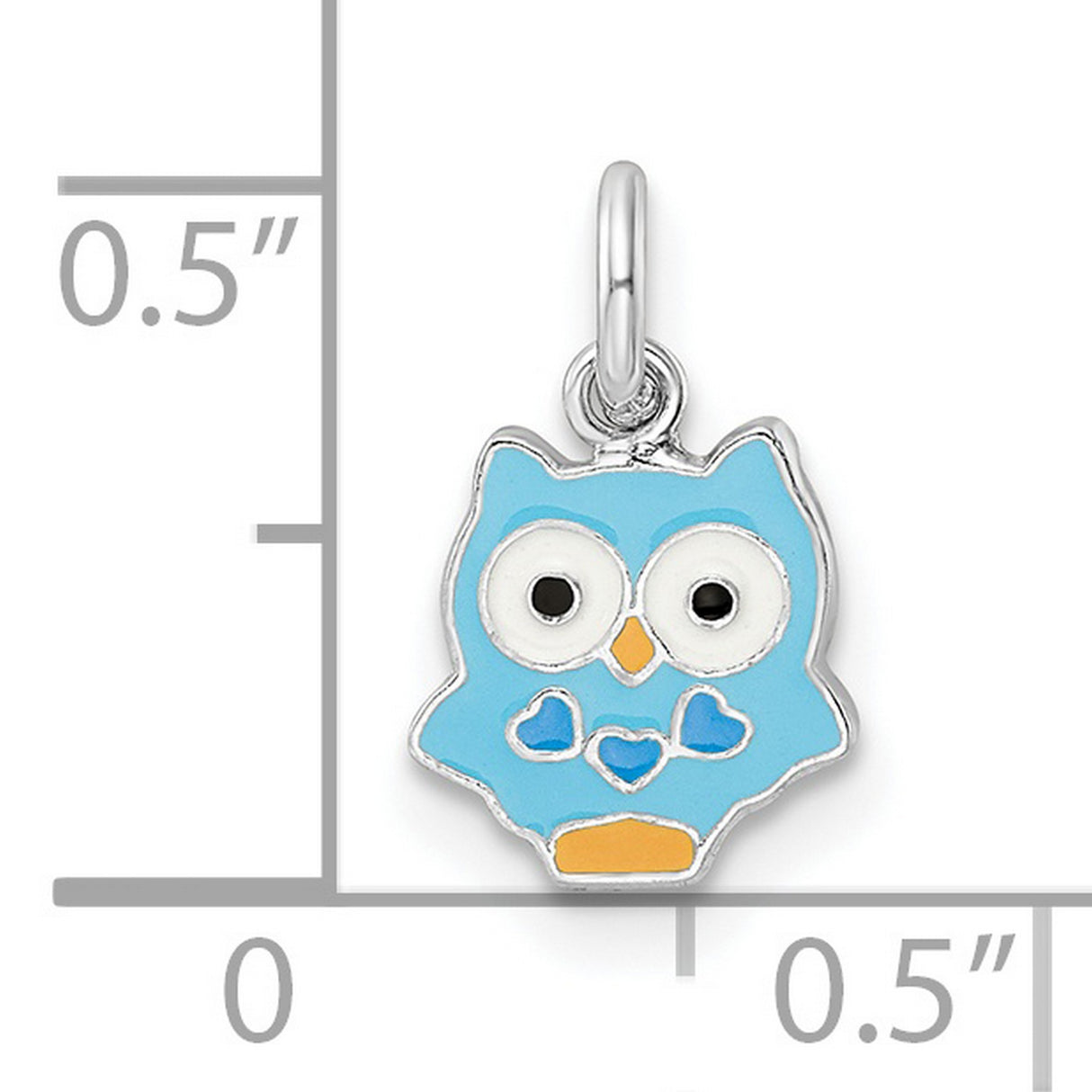 Sterling Silver Owl Pendant with Blue Enamel, Heart Accents, Whimsical Animal Jewelry