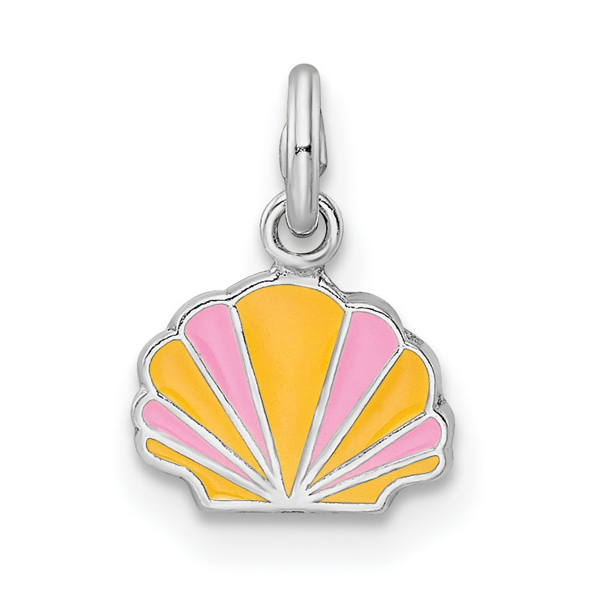 Sterling Silver Seashell Pendant with Pink and Yellow Enamel, Coastal Beach Style