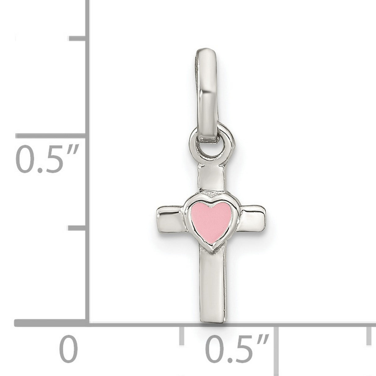 Sterling Silver Cross Pendant with Pink Enamel Heart, Modern Spiritual Jewelry