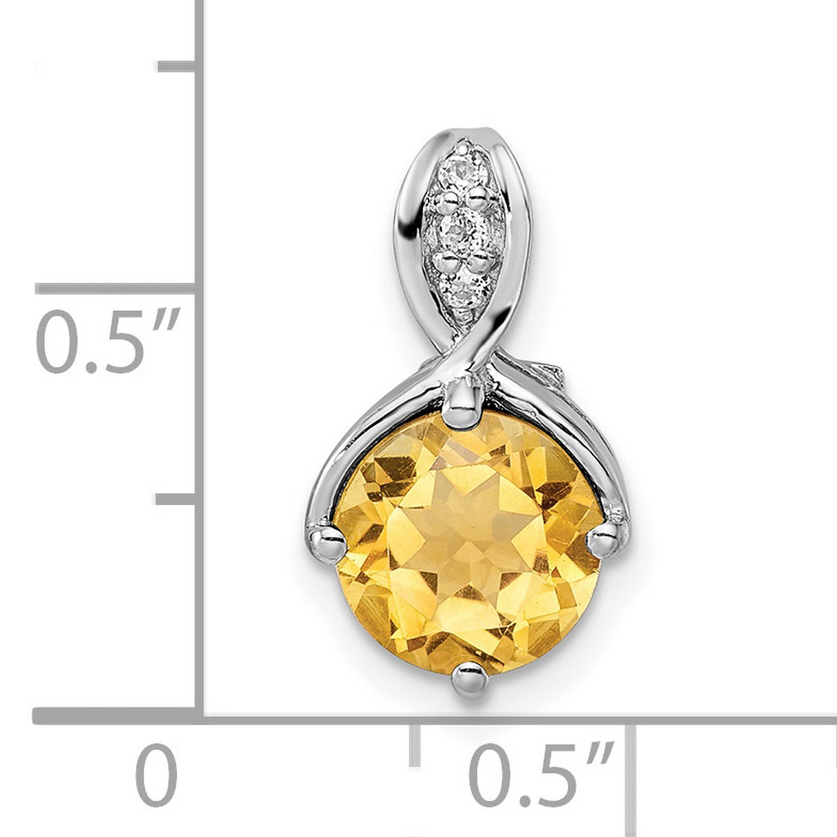 Sterling Silver Pendant with Citrine and White Topaz, Twisted Ribbon Design for Women