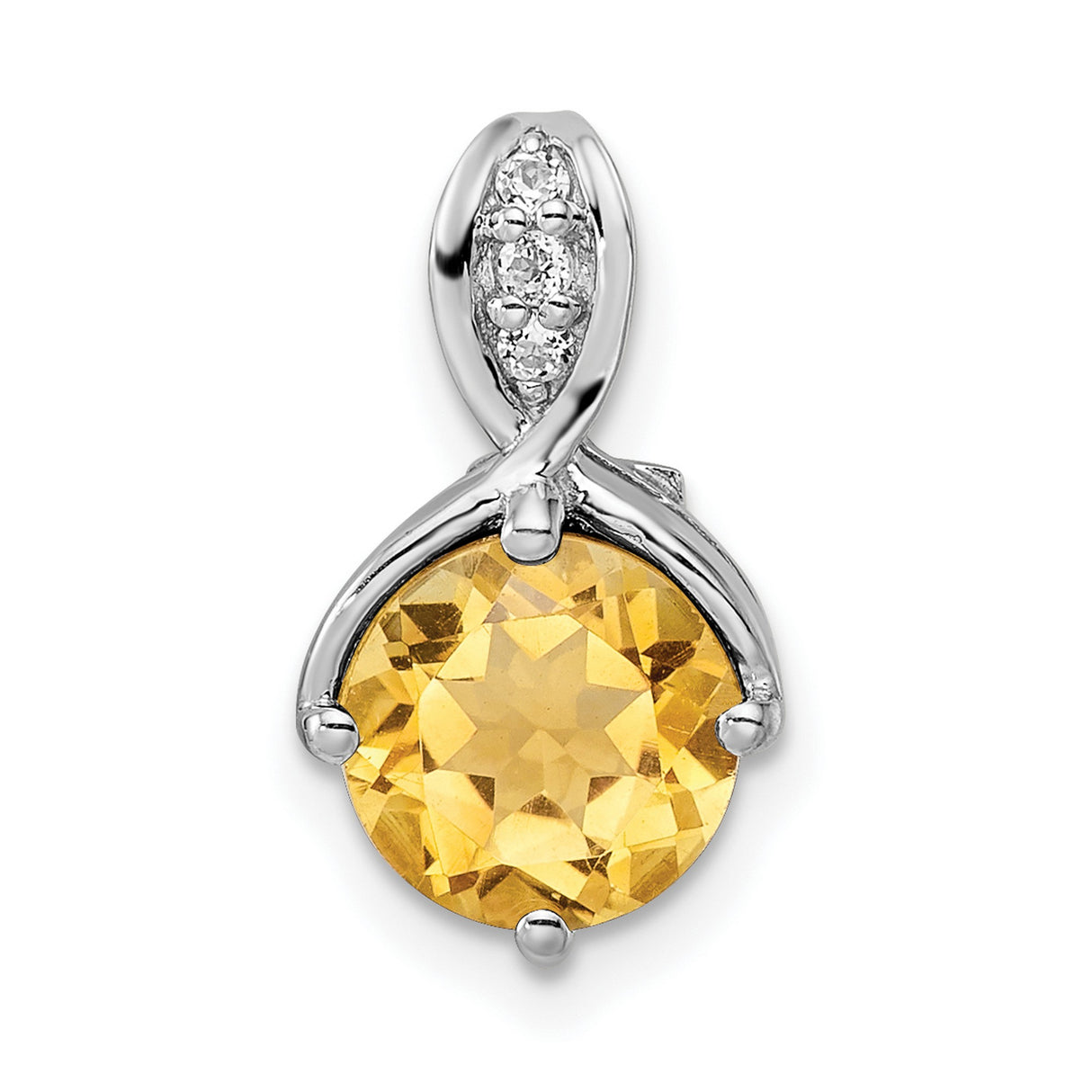 Sterling Silver Pendant with Citrine and White Topaz, Twisted Ribbon Design for Women