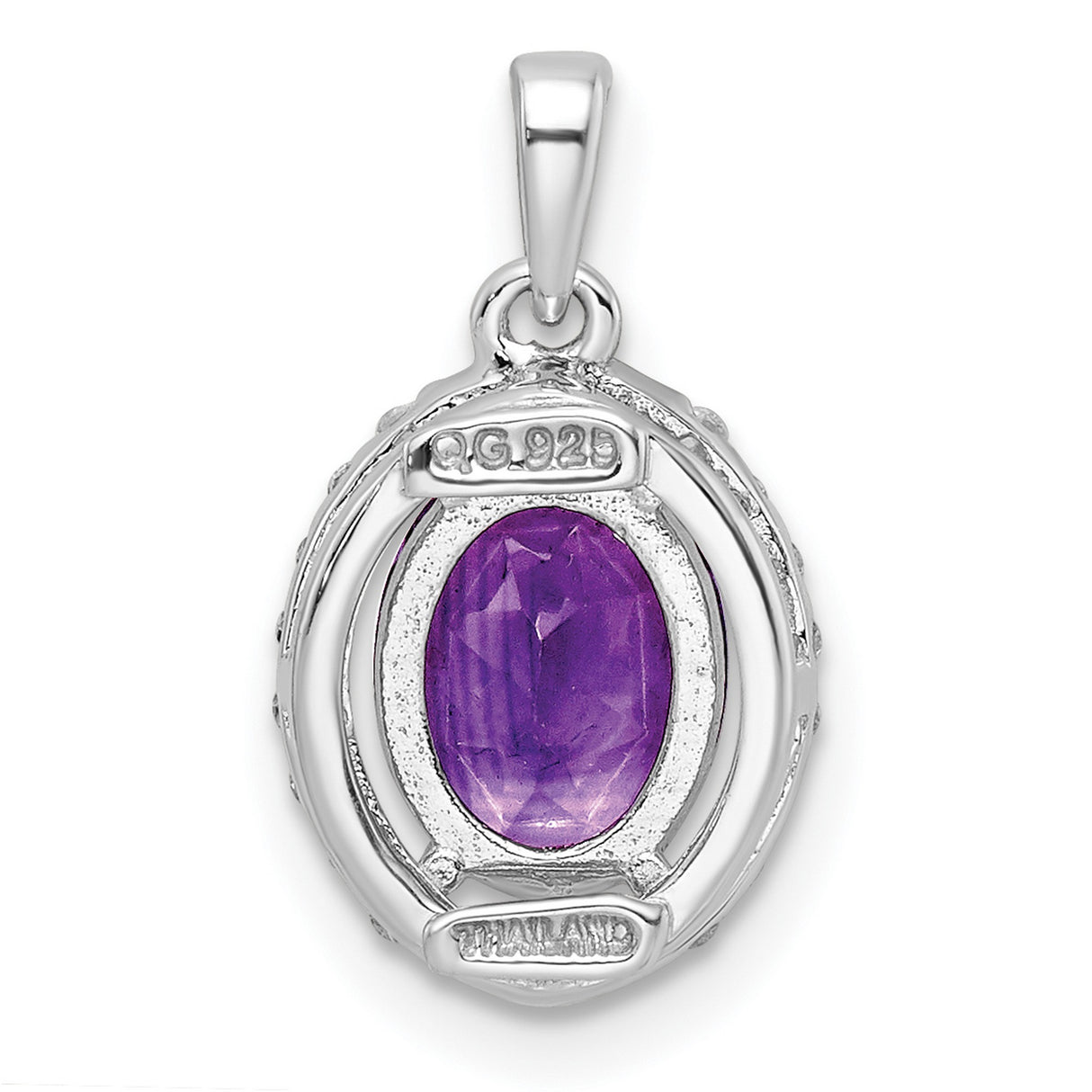 Sterling Silver Oval Pendant with Amethyst and Cubic Zirconia Halo, February Birthstone Jewelry