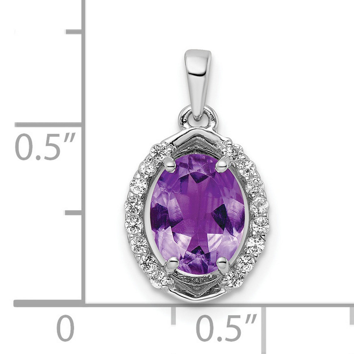 Sterling Silver Oval Pendant with Amethyst and Cubic Zirconia Halo, February Birthstone Jewelry