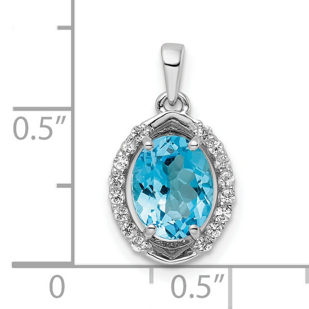 Sterling Silver Pendant with Swiss Blue Topaz and Cubic Zirconia Halo Setting
