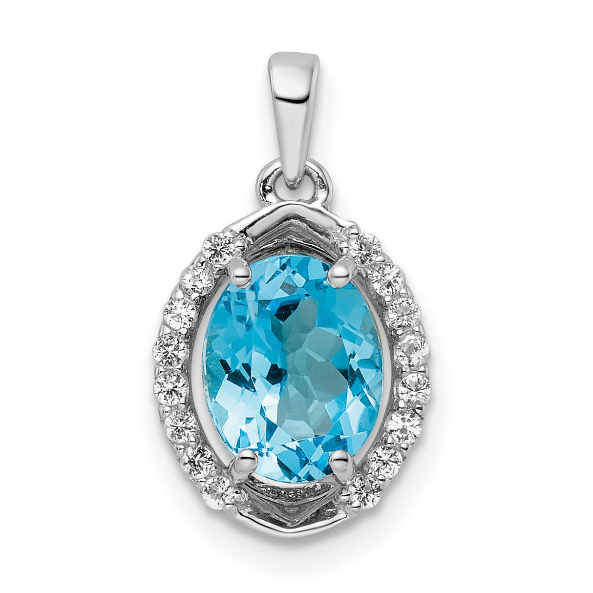 Sterling Silver Pendant with Swiss Blue Topaz and Cubic Zirconia Halo Setting