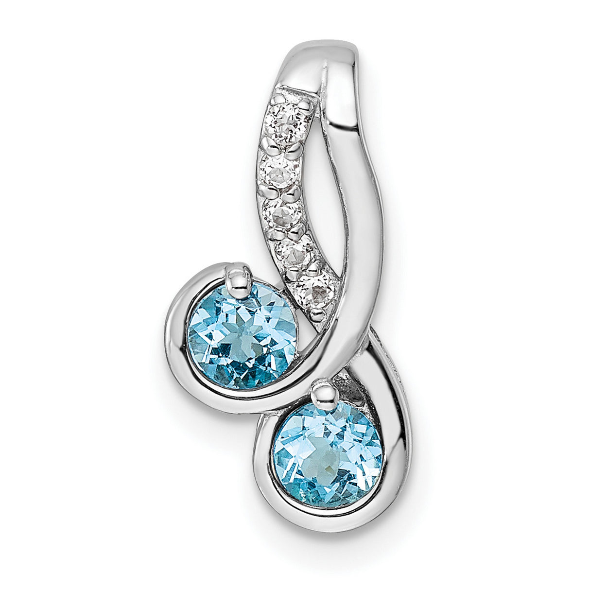Sterling Silver Pendant with Swiss Blue Topaz and White Topaz, Swirl Design