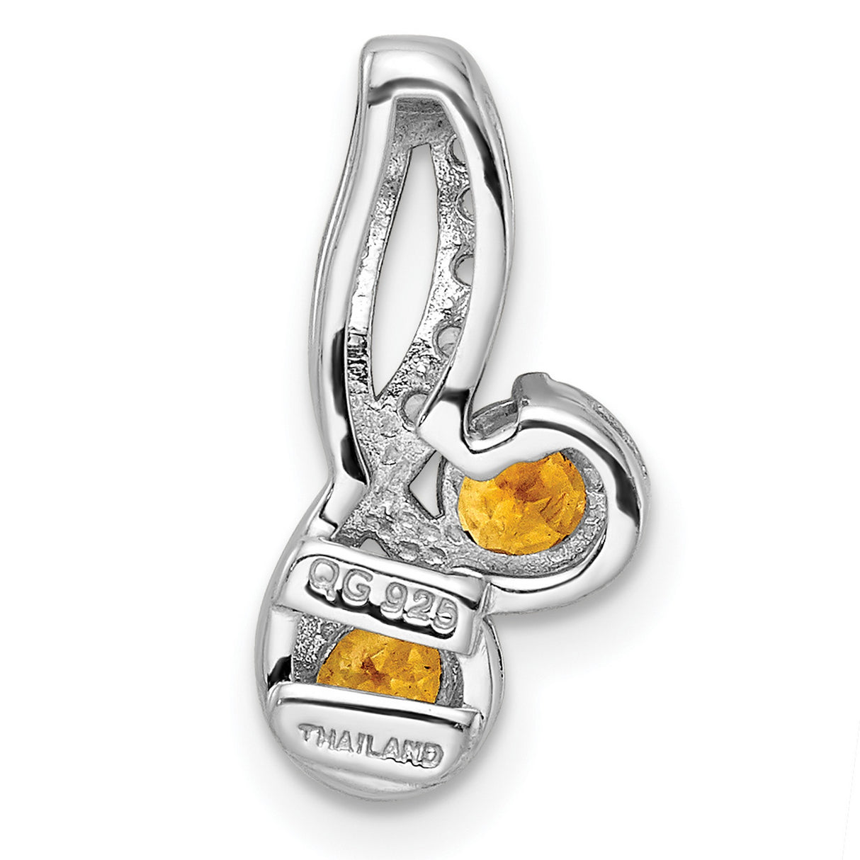 Sterling Silver Pendant with Citrine and White Topaz, Swirl Design, Symbol of Joy and Vitality