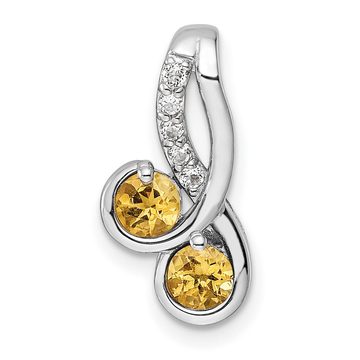 Sterling Silver Pendant with Citrine and White Topaz, Swirl Design, Symbol of Joy and Vitality