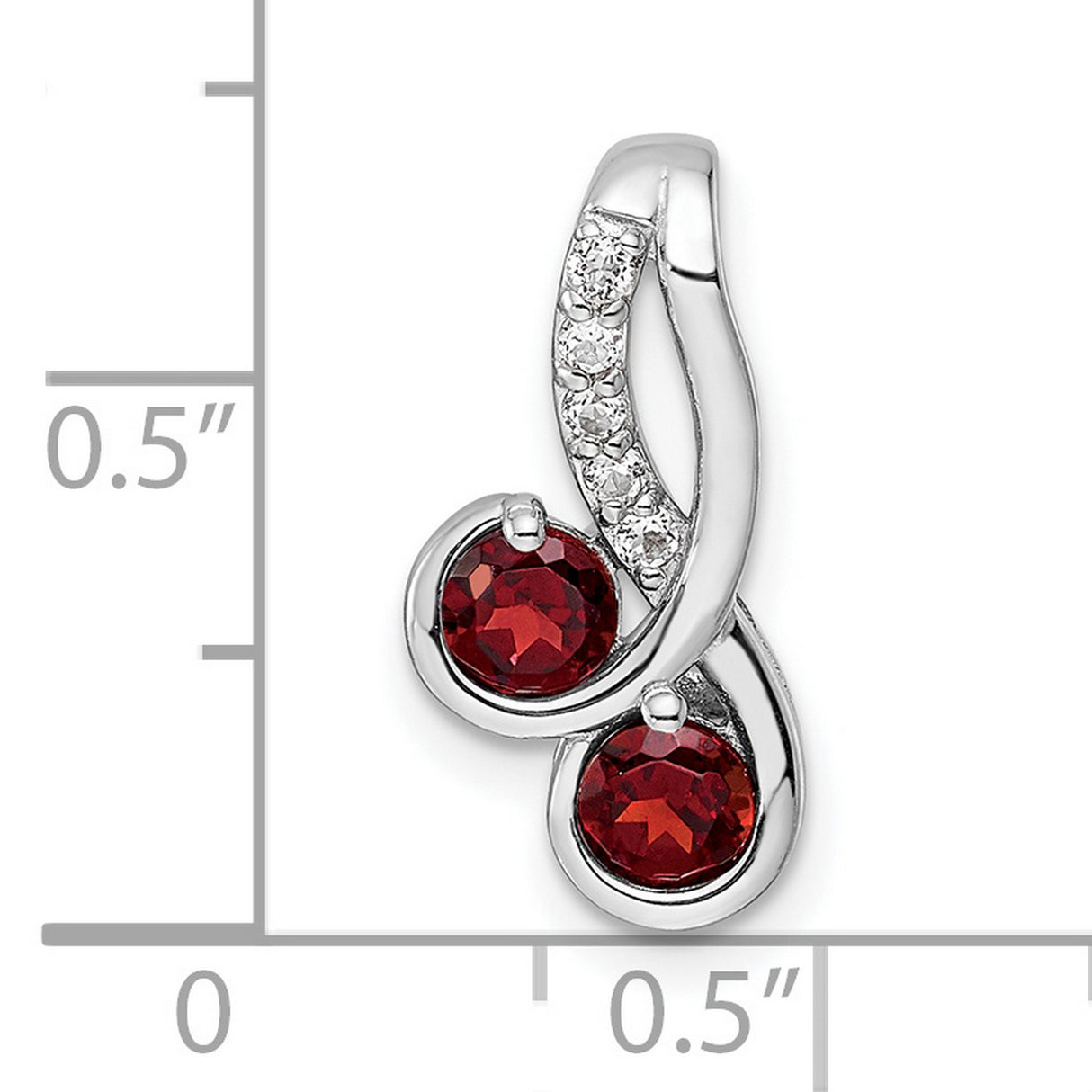 Sterling Silver Pendant with Garnet and White Topaz, Swirl Design, January Birthstone Jewelry