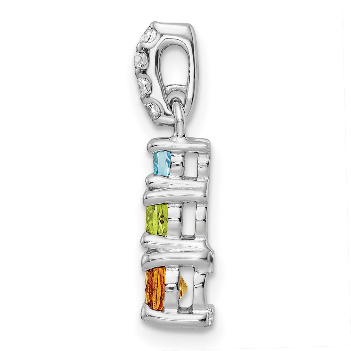 Sterling Silver Pendant with Swiss Blue Topaz and Peridot, Layered Stacked Design for Women