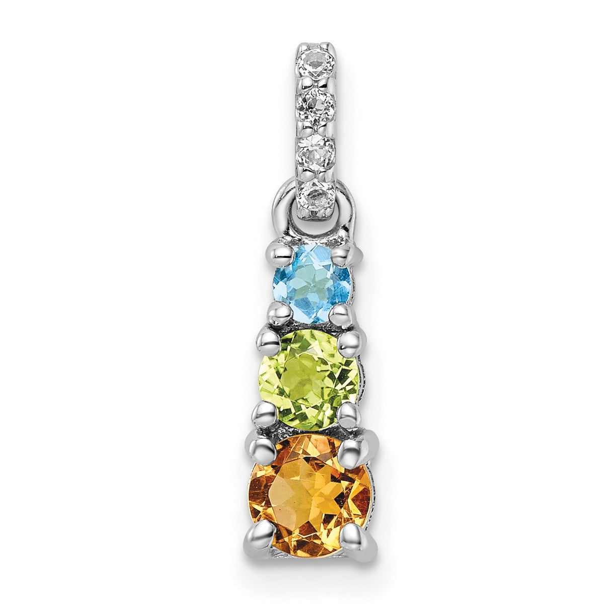 Sterling Silver Pendant with Swiss Blue Topaz and Peridot, Layered Stacked Design for Women