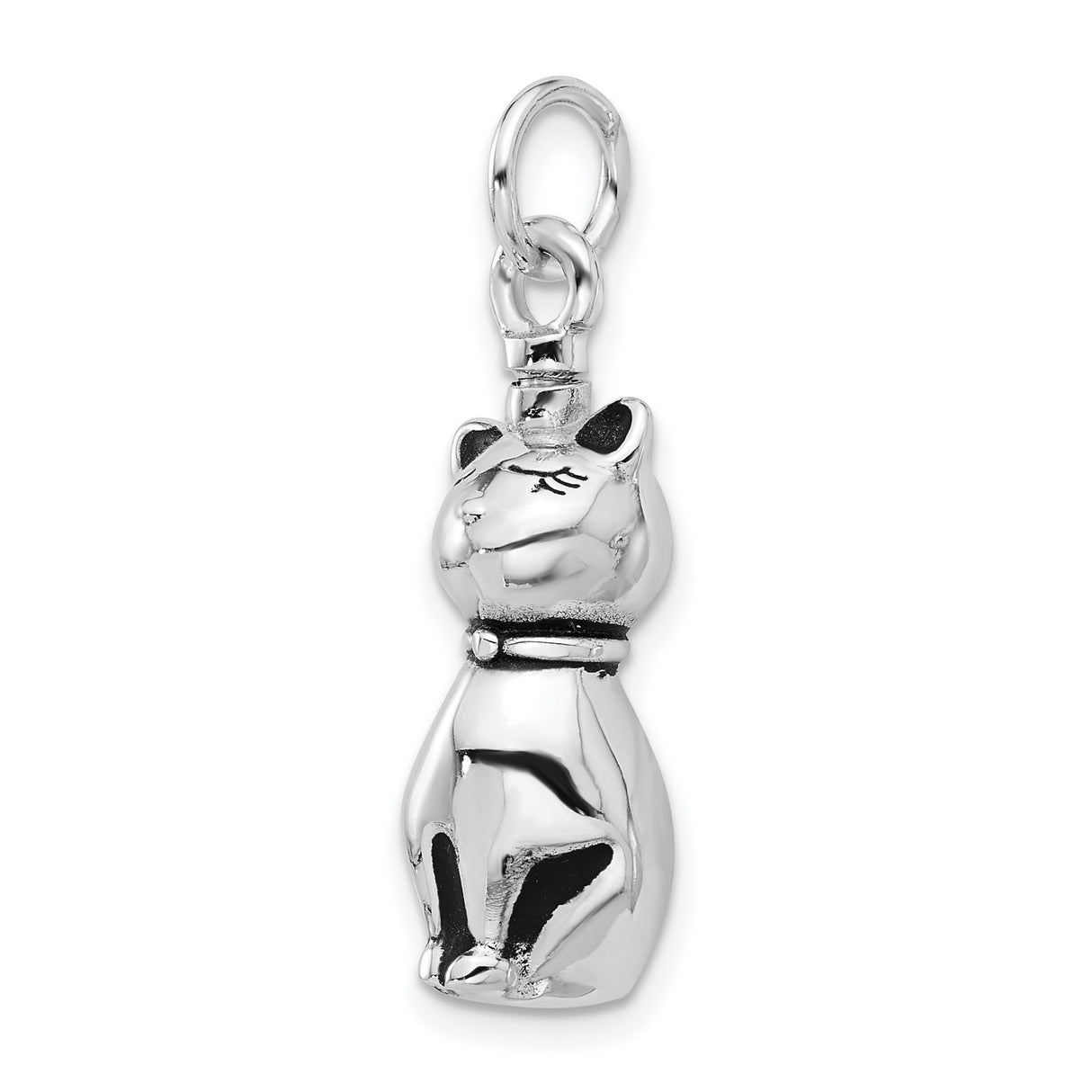 Sterling Silver Cat Pendant with Whiskers and Collar, Animal Themed Jewelry for Cat Lovers