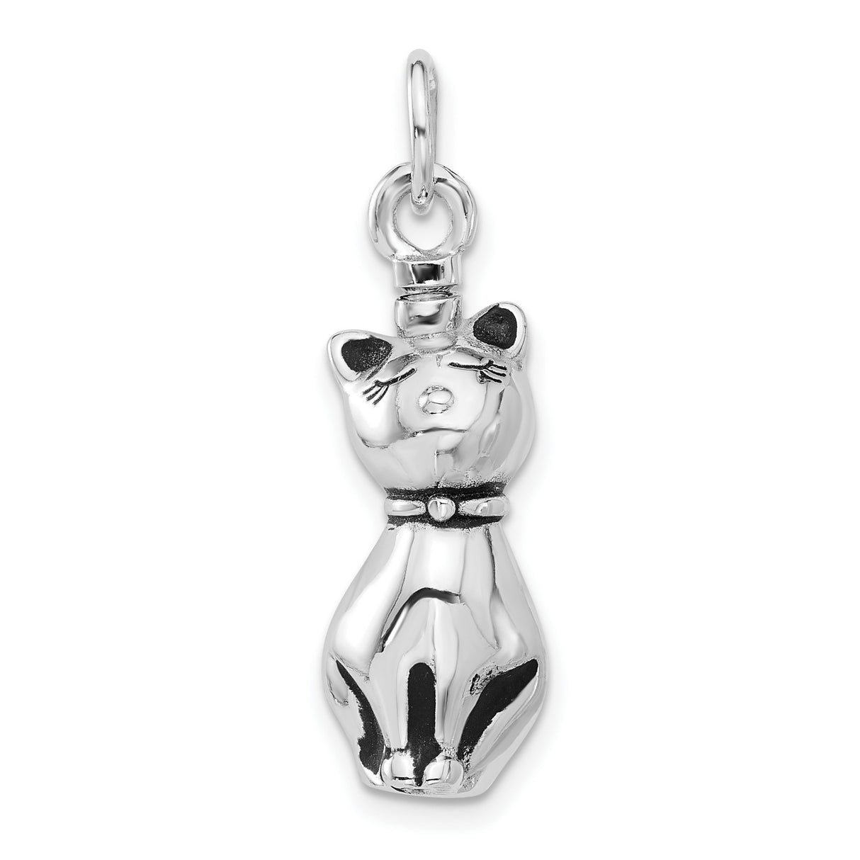 Sterling Silver Cat Pendant with Whiskers and Collar, Animal Themed Jewelry for Cat Lovers